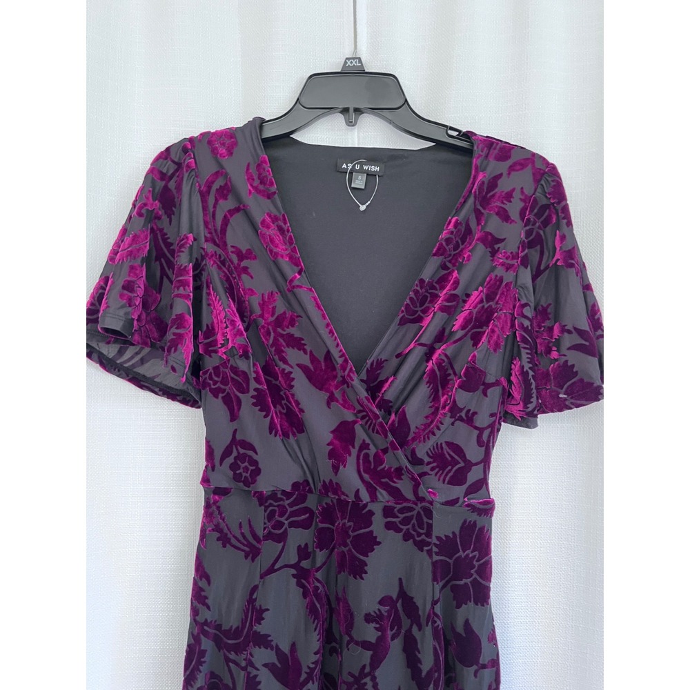 Black‎ & Burgandy Floral Burnout Velvet Wrap Dress Whimsigoth Romantic Small